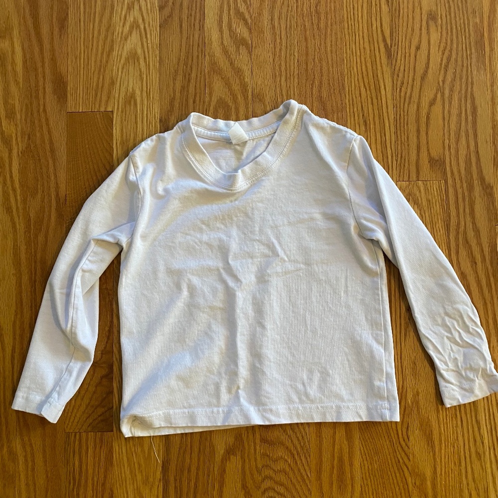 White Cotton Long Sleeve Shirt Size 110 or 4T
